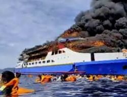 KM Gregorius Barcelona V Terbakar di Perairan Talise.