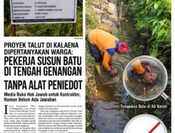 Diduga Asal Jadi, Pekerjaan Talut Jalan di Kalaena Dipasang di Tengah Genangan Air Tanpa Alat Penyedot.