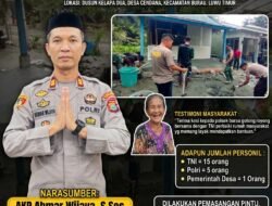 POLSEK BURAU GELAR GOTONG ROYONG BERSAMA TNI DALAM PEMBANGUNAN RUMAH WARGA MELALUI PROGRAM TMMD.
